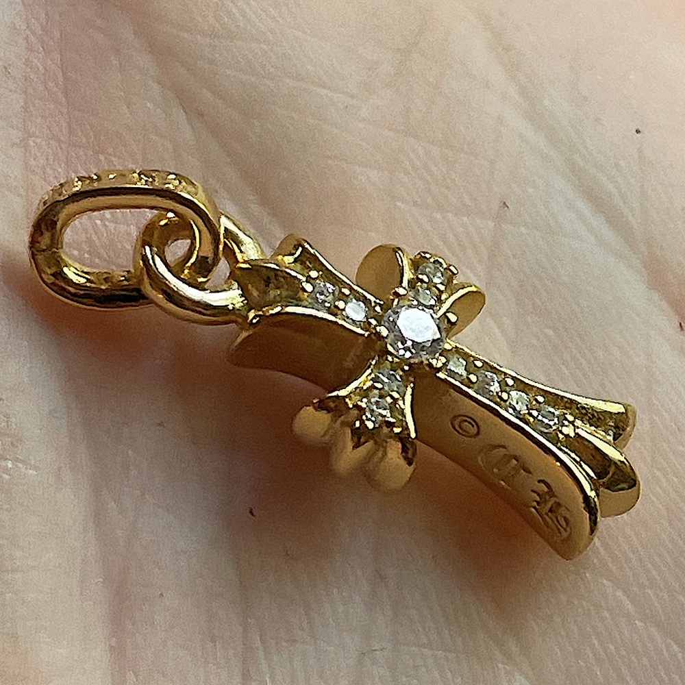 Chrome hearts gold rhinestone mini cross charm